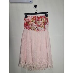 Womens Naranka Pink and Red Floral strapless dress, size Large (L)